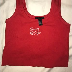 Red “cherry lips” crop top